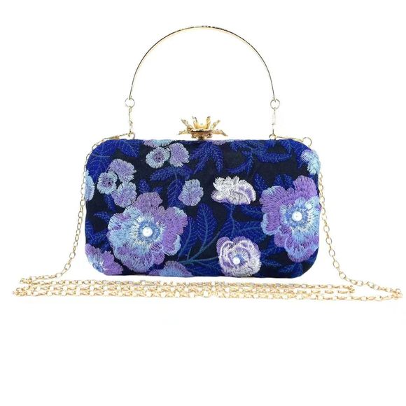 Vintage Embroidered Clutch Purse Floral Handbag Pearl Evening Chain Shoulder :D - Picture 1 of 6